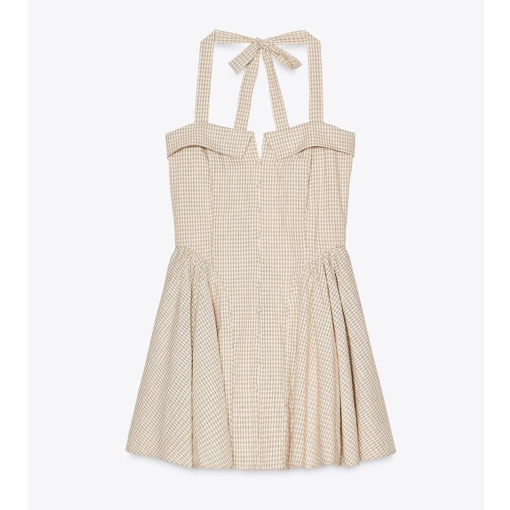 ZARA Textured Halter Mini Dress Blogger Fave Brown M & L NWT - Picture 15 of 16